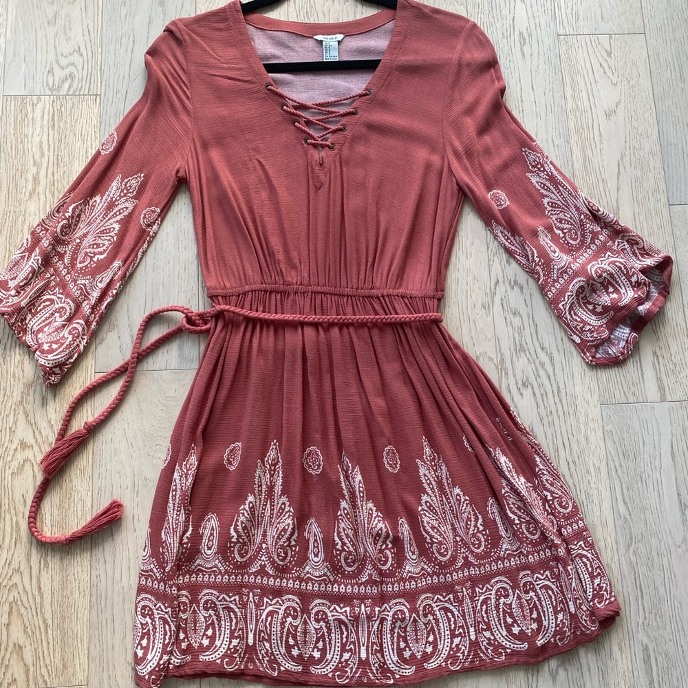 Forever 21 Orange Patterned Dress - Size Small
